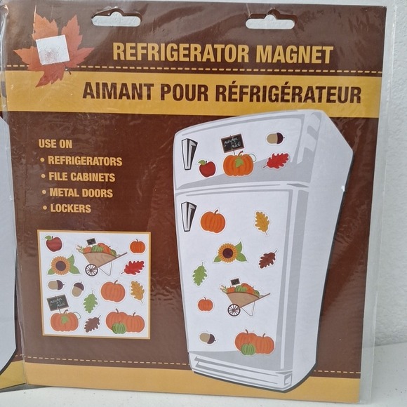 Vtg Set of 2, NEW SEALED Fall Thanksgiving Refrigerator Magnets Pumpkins Leaves - Picture 3 of 8